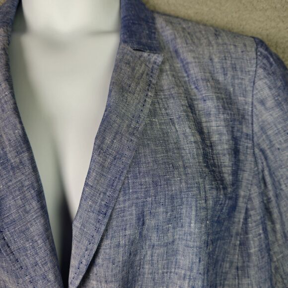 Talbots Blazer Jacket Women 22WP Chambray Blue 100% Linen Professional Career - Picture 13 of 16